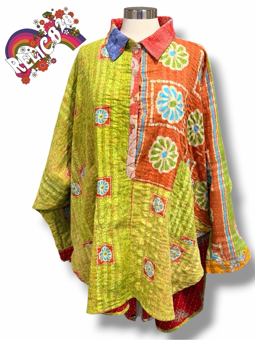 Relic828 Kantha Artwork Boho Handmade High-Low Tunic in Multicolor